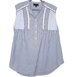 Lane Bryant Sleeveless Blue White Stripe with Red Stitching Top, Size 18, EUC